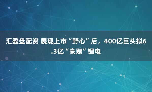 汇盈盘配资 展现上市“野心”后，400亿巨头拟6.3亿“豪赌”锂电