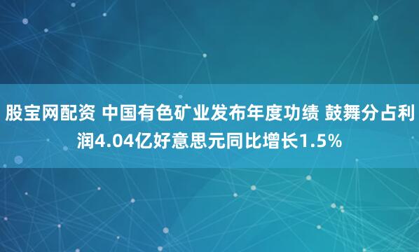 股宝网配资 中国有色矿业发布年度功绩 鼓舞分占利润4.04亿好意思元同比增长1.5%