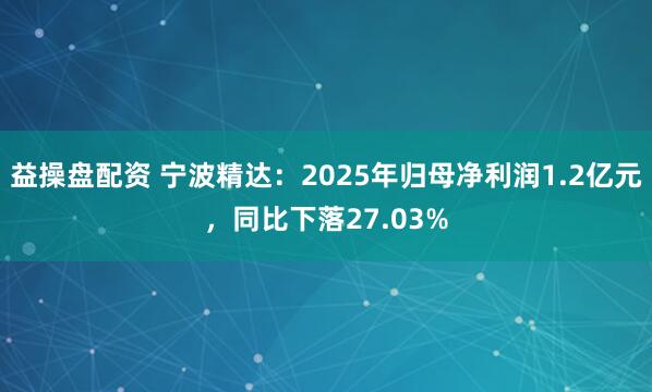 益操盘配资 宁波精达：2025年归母净利润1.2亿元，同比下落27.03%